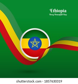 Artistic wavy flag for Ethiopia country with classic derg downfall day greeting background