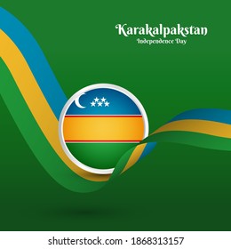 Artistic wavy flag for Karakalpakstan country with classic independence day greeting background