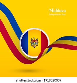 Artistic wavy flag for Moldova country with classic independence day greeting background