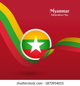Artistic wavy flag for Myanmar country with classic independence day greeting background