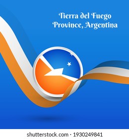 Artistische Wavy-Flagge für Tierra del Fuego Provinz Argentinien Land mit klassischem nationalen Tag Grußhintergrund