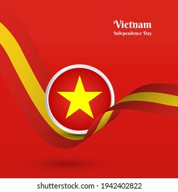 Artistic wavy flag for Vietnam country with classic independence day greeting background