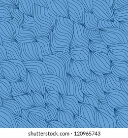 Artistic wavy hand drawn vector seamless pattern for your design. Blue variant