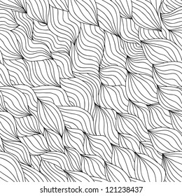 Artistic wavy hand drawn vector seamless pattern for your design. Contrast black and white variant