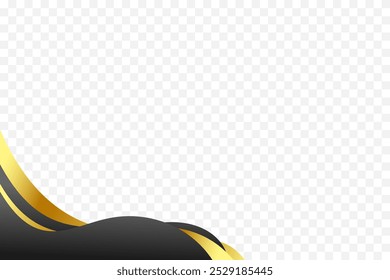 Artistic wavy vector background border in Black and gold for header and footer enhancements.