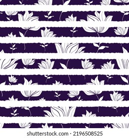 Artistic white blue stripes floral creative vector seamless pattern design. For clothing, fashion prints, textile, fabric, walls, packaging projects and much more