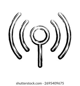 Artistic WiFi signal icon drawn by hand with sketchy black lines. Minimal and creative symbol for wireless technology, internet connection, or communication design projects.