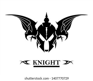 artistic winged warrior head in black