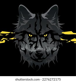 cabeza artística de lobo con ojos amarillos brillantes