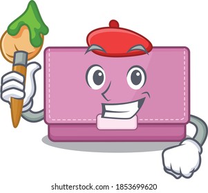 An artistic womens wallet artist mascot design paint using a brush