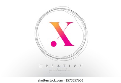 Artistic X Letter Logo Design With Creative Circular Wire Frame around it Vector Illustration.