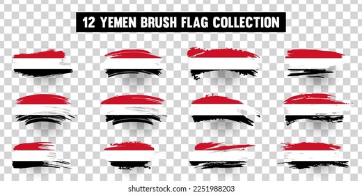 Artistic Yemen country brush flag collection. Set of grunge brush flags on a solid background