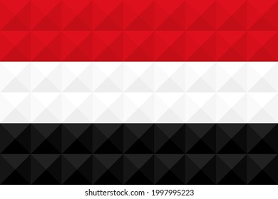 Vector artístico de la bandera de Yemen. formado desde triángulos a cuadrados con diferentes colores contrastantes que ilustran un efecto 3d. Relación 2:3