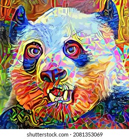 An artistically designed and digitally painted, portrait of a panda bear.
