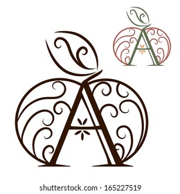 Artistically drawn, stylized, logo vector apple and A