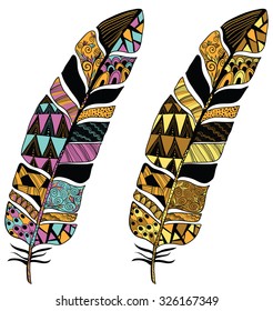 Artistically drawn, stylized, vector feathers Â on a white background. Can be used for t-shirt, textile, greeting card, notebook,sketchbook, souvenirs.