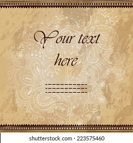 Artistically drawn, stylized, vector tribal graphic doodle flowers and paisley. Grunge invitation background. Illustration is created from a personal sketch by trace.