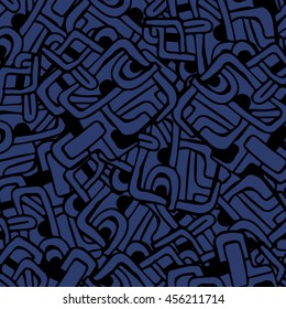 Artistically ethnic pattern. Blue and black hand-drawn, ethnic, retro, doodle, vector, zentangle tribal design element.