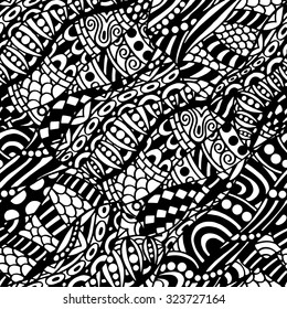 Artistically ethnic pattern. Hand-drawn, ethnic, floral, retro, doodle, vector, zentangle tribal design element. Pattern for coloring book. Used a clipping mask.