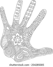 Artistically hand drawn, zentangle stylized hand vector