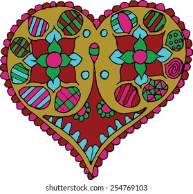 Artistically hand drawn, zentangle stylized heart vector - color