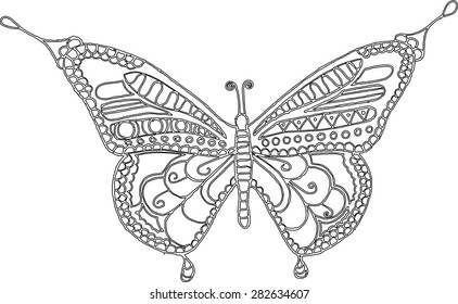 Artistically hand drawn, zentangle stylized butterfly vector, illustration, freehand pencil, lace pattern