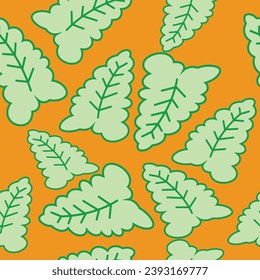 Artistically Leaf drawn, stylized, vector set of leafs on background. Leafs repeating pattern