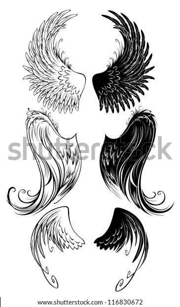 artistically\
painted angel wings on a white\
background.