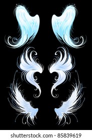 artistically painted, bright blue, the wings of angels on a black background.