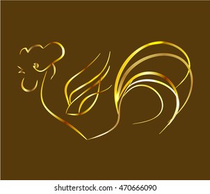 Artistically painted, bright fire rooster on brown background. Symbol 2017. Can be used as logo, New Year decorated elements, calendars etc.