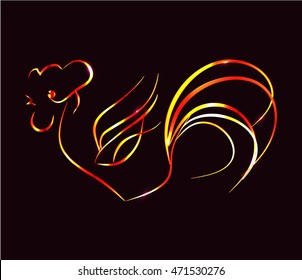 Artistically painted, bright fire rooster on a black background. Symbol 2017. Can be used as logo, New Year decorated elements, calendars etc.