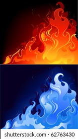 Artistically Painted Red And Blue, The Gas Flame In The Dark Luminous Background.