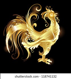 artistically painted rooster gold on a dark background.