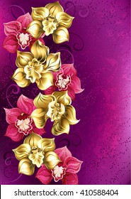 Artistically painted yellow and pink orchid on textural background.