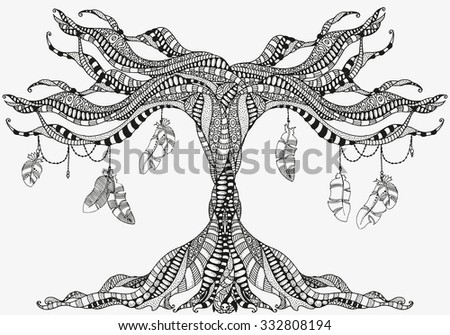 Download Artistically Tree Feathers Zentangle Patterns Sketch Stock ...