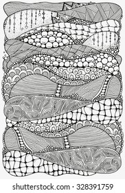 Artistically winter, christmas, ethnic pattern. Vector.  A4 size. Hand-drawn, ethnic, floral, retro, doodle, zentangle, tribal design element. Pattern for coloring book