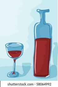 artisticly drawn bottle of red wine