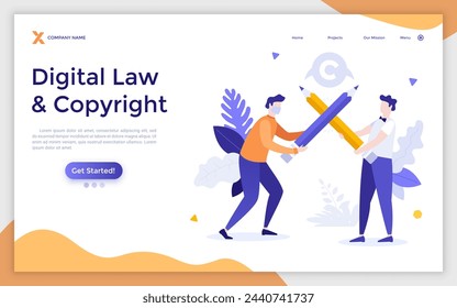 Artists, authors or creators fighting using pencils as swords. Concept of copyright conflict, intellectual property dispute, creative battle. Modern flat colorful vector illustration for landing page