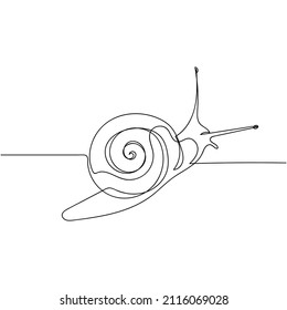 The Artists Continuous one simple single abstract line drawing of snail icon in silhouette on a white background. Linear stylized.