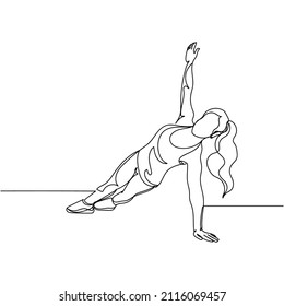 The Artists Continuous one simple single abstract line drawing of sportswoman icon in silhouette on a white background. Linear stylized.