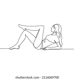 The Artists Continuous one simple single abstract line drawing of brunette woman icon in silhouette on a white background. Linear stylized.