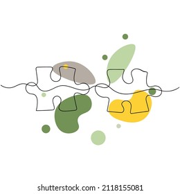 The Artists Continuous one simple single abstract line drawing of puzzle business concept icon in silhouette on a white background. Linear stylized.