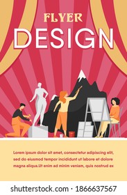 Artists creating artworks flat vector illustration. Creative characters painting, drawing and sculpting at workshop. Studio, graphic design and art concept.