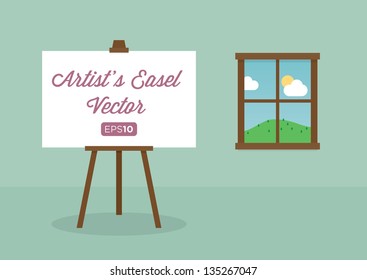 Artist's Easel and Blank Canvas Vector Graphic