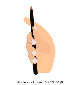 The artist's hand holds a pencil correctly.
Vector isolated illustration on white background.