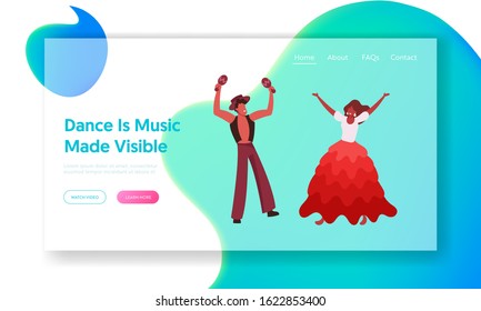 Artists on Traditional Folk Festival Performance Event Website Landing Page. Brazilian Girl Dancer Performing Samba at Rio Carnival with Maracas Player Web Banner. Cartoon Flat Vector Illustration