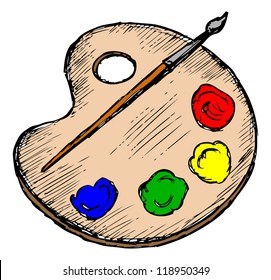 Artist's palette and brush. Doodle style