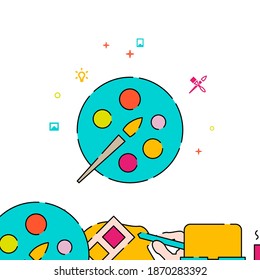Artists palette filled line vector icon, simple illustration, creativity, art and design related bottom border.