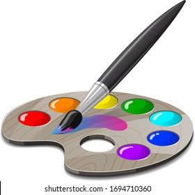 Artist's palette with paints and brush vector illustration