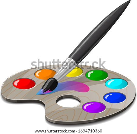 Artist's palette with paints and brush vector illustration